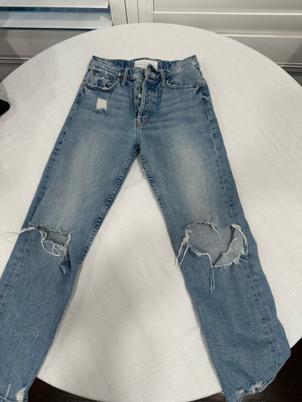 MOTHER Distressed Light Blue Boyfriend Jeans